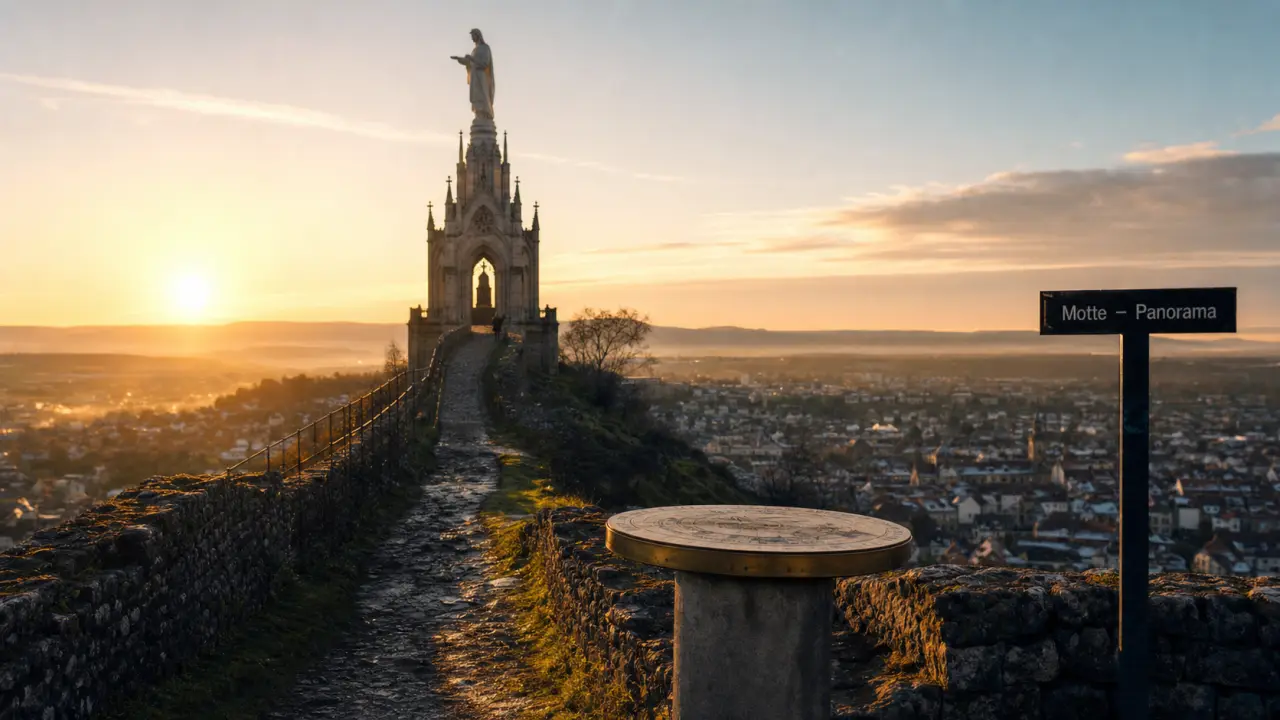 Chapelle de la motte à Vesoul, panorama au coucher du soleil depuis le chemin.