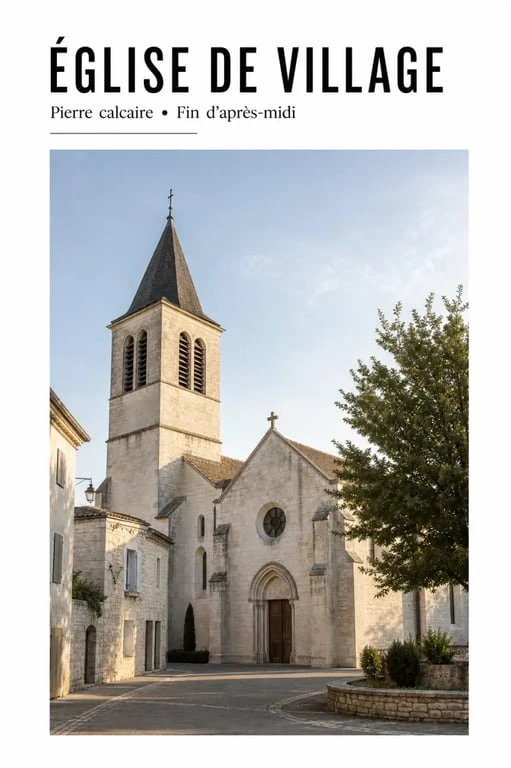 Église de village typique en France, patrimoine religieux et architecture locale