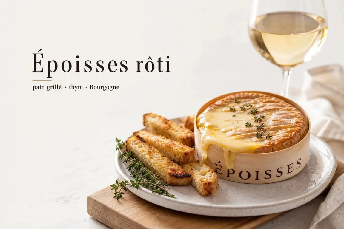 Époisses rôti au four accompagné d'un verre de vin blanc de Bourgogne