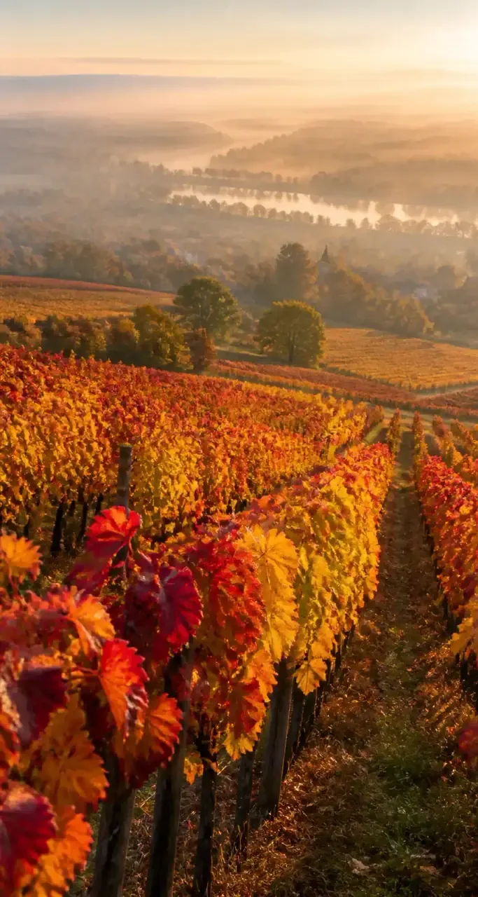Vignobles de Bourgogne aux couleurs d'automne dans le Val de Sa&ocirc;ne