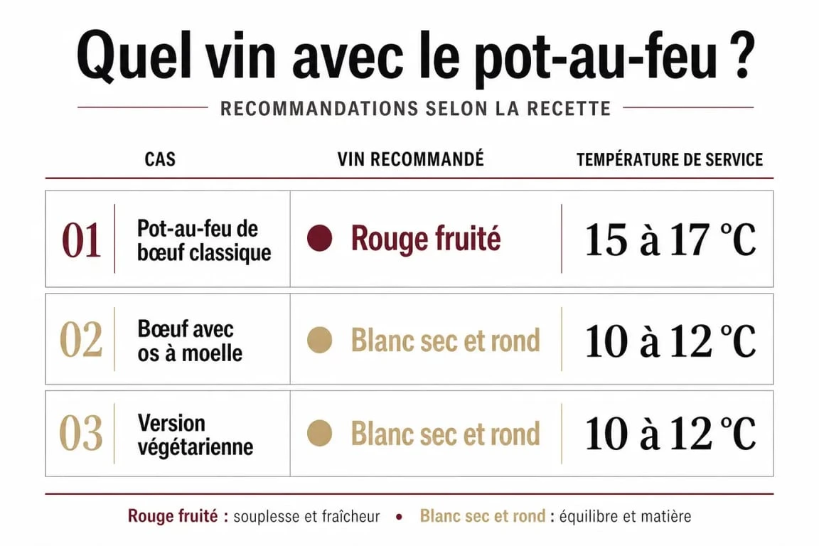 Quel vin avec le pot au feu : infographie sur le rouge ou le blanc selon le type de pot-au-feu