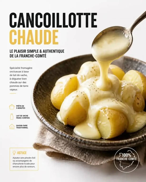Recette de cancoillotte chaude aux pommes de terre, spécialité du Bouchon Comtois