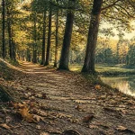 Forêt de la flachère : sentier balisé et chênaie près des étangs