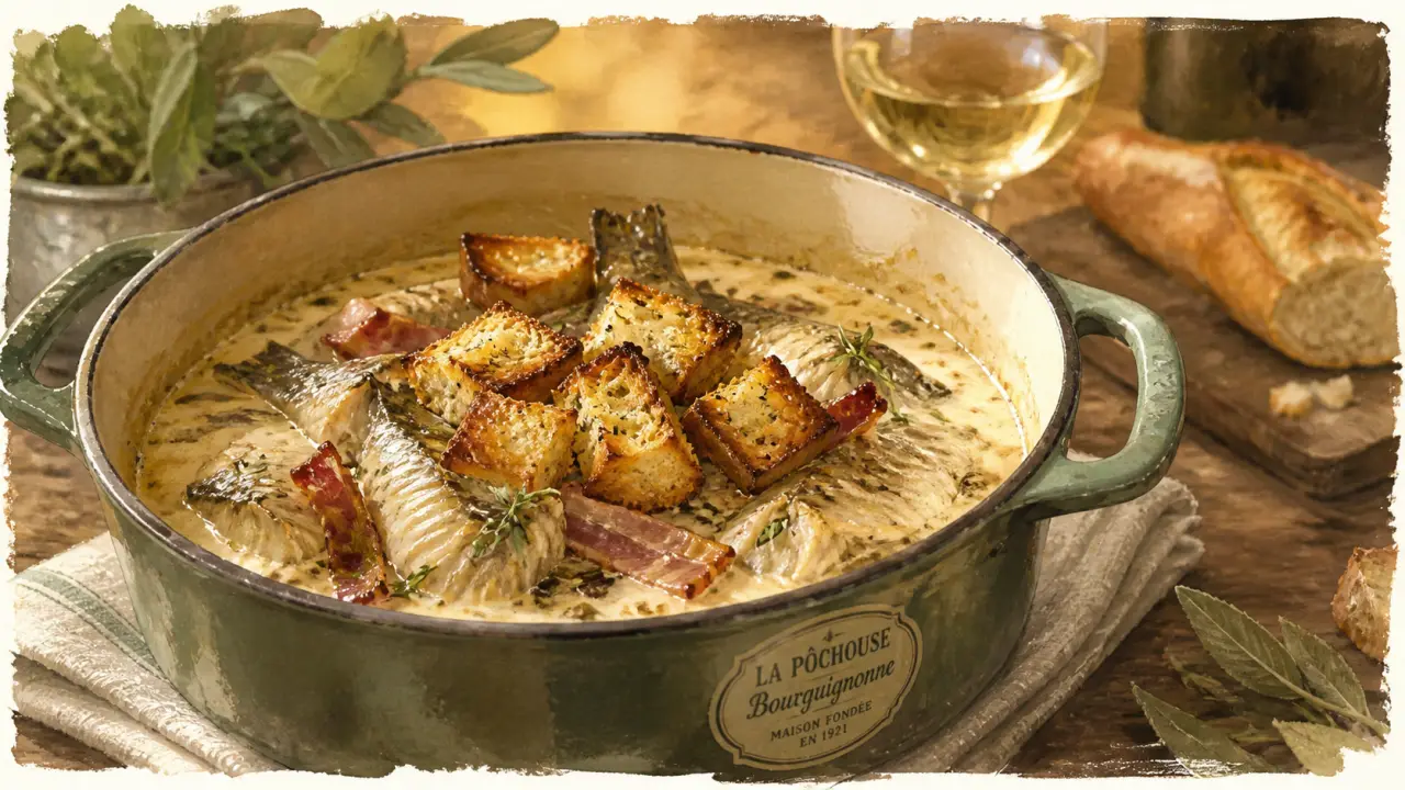Recette bourguignonne avec du poisson et du vin blanc : pôchouse en cocotte