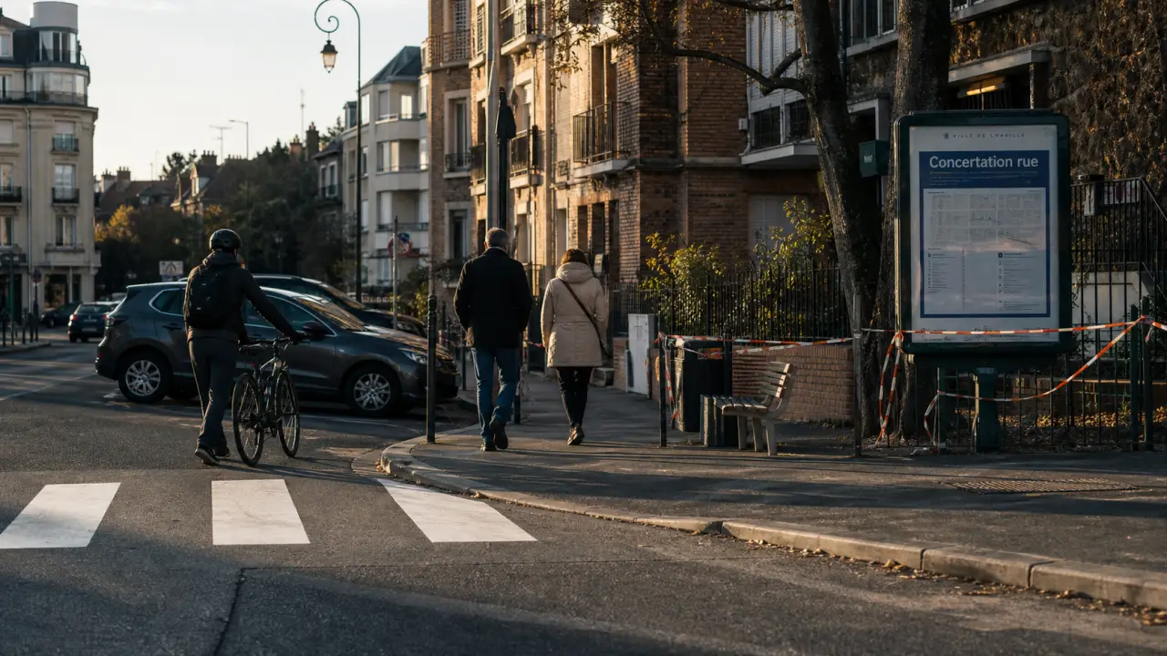 Rue de la fontaine henri iv à Chaville : trottoirs, stationnement et vélos