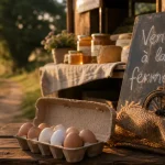 Vente à la ferme autour de moi : stand en bois, œufs et produits fermiers