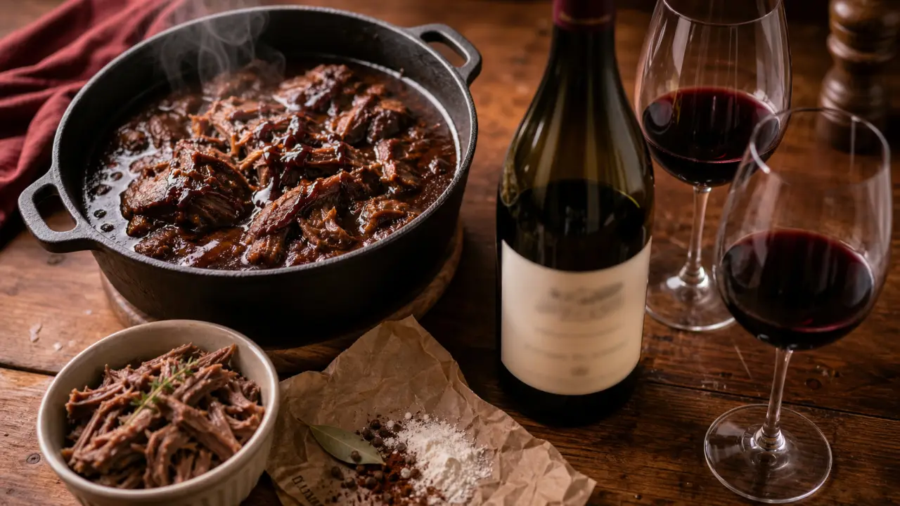 Vins pour bourguignon : bœuf bourguignon rouge fruité et cocotte fumante