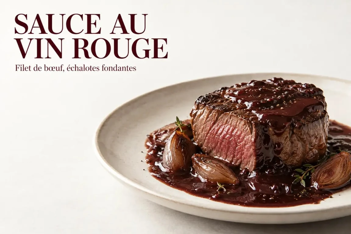 Sauce au vin rouge brillante servie avec un filet de bœuf