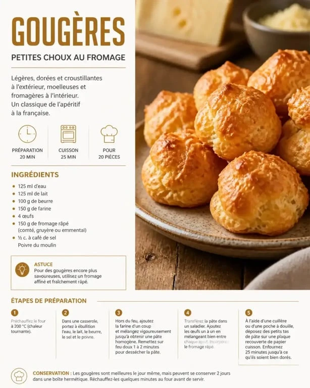 Gougères bourguignonnes dorées prêtes à être dégustées avec un vin de Bourgogne