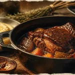 Joue de porc au vin rouge fondante avec sauce brune