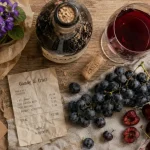 Vin gamay rouge fruité et souple, bouteille et verre