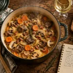 Bourguignon au vin blanc fumant et sauce dorée liée