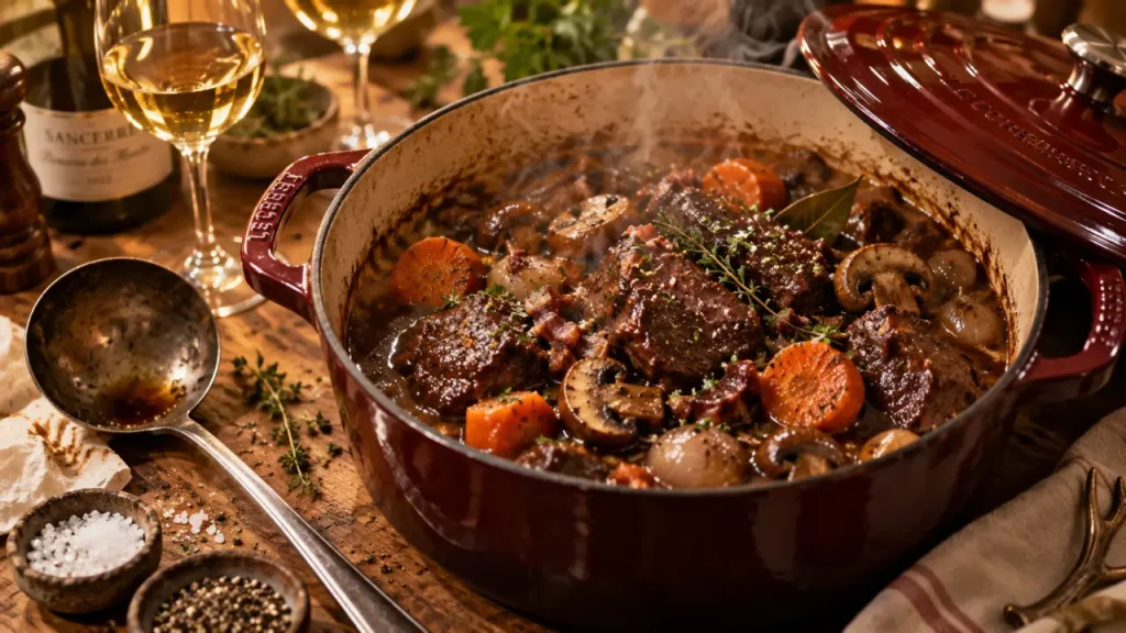 Chevreuil au vin blanc en cocotte : la cuisson douce pour une viande moelleuse