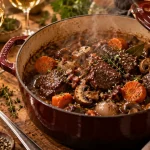 Chevreuil au vin blanc en cocotte, viande moelleuse