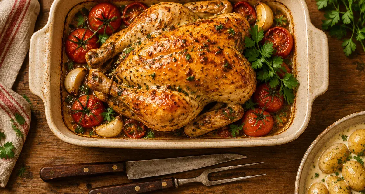 Poulet à la moutarde de Dijon, poulet rôti en sauce crème claire