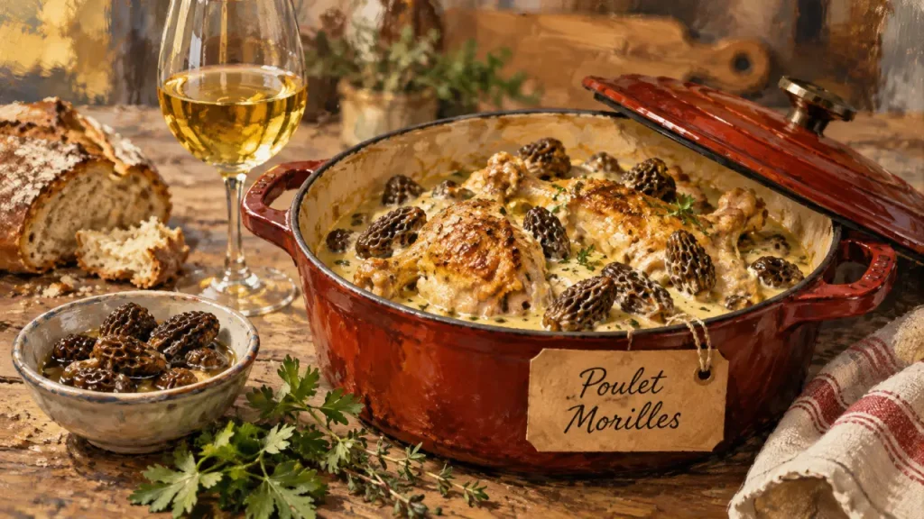Poulet au vin jaune et morilles : la réduction qui donne une sauce onctueuse