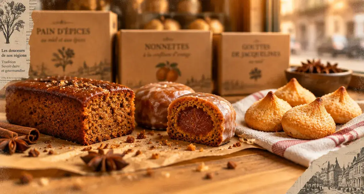 Spécialités dijon dessert : trio sucré historique, pain d’épices, nonnettes et gouttes de Jacquelines